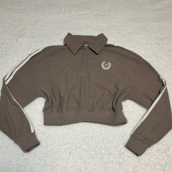 Victoria’s Secret PINK Women Brown Reverse Fleece Polo Sweatshirt - Picture 1 of 10